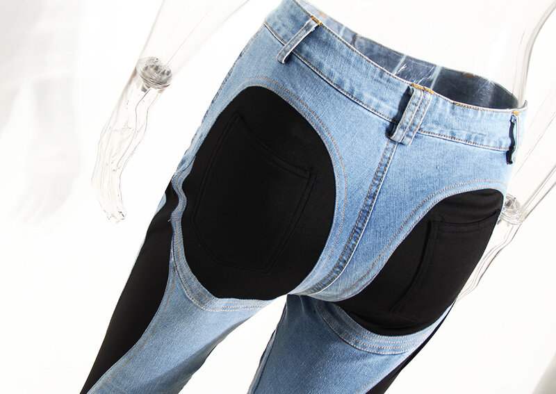 Уличные модные контрастные джинсы для женщин, весна-осень 2024, сексуальные женские джинсы с высокой талией, женская уличная одежда