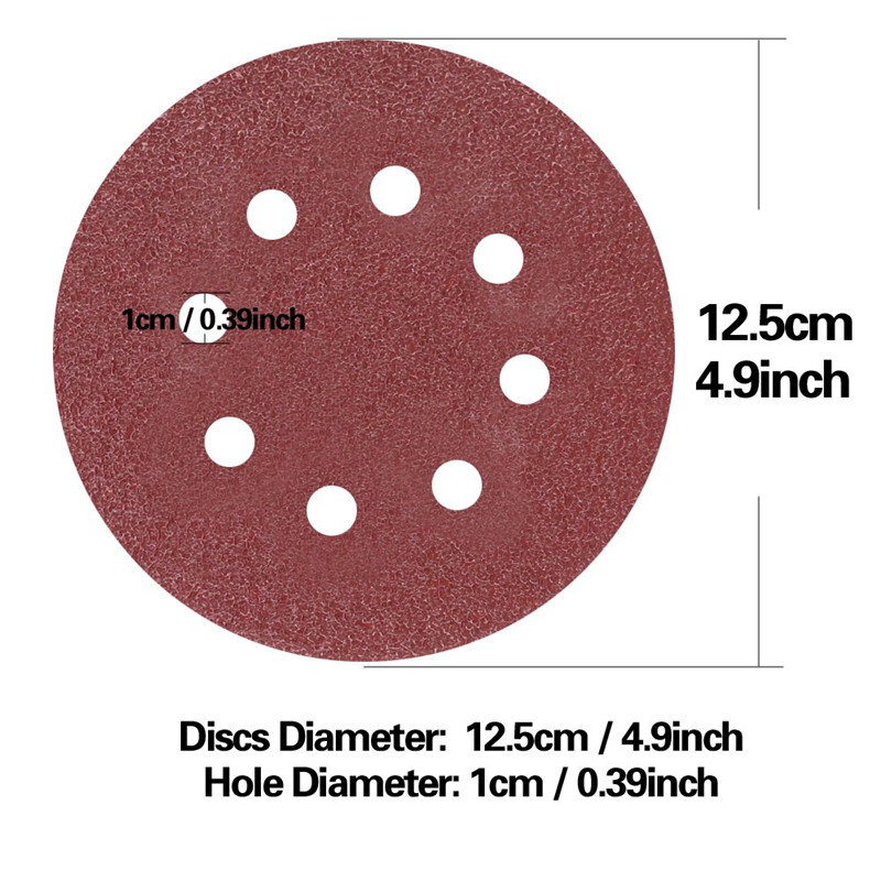 100Pcs 125Mmรอบรูปร่างSanding Disc Hook Loop Sanding Paper Buffingแผ่นกระดาษทราย8 Sander Polishing Padกระดาษทราย