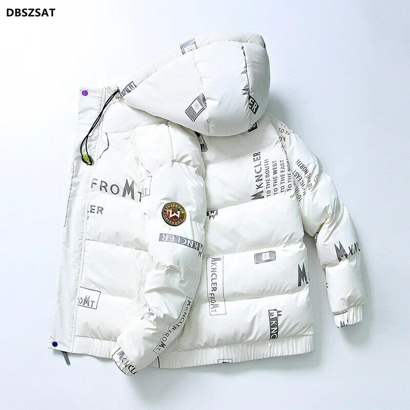 男性用フード付きジャケット,流行の冬服,暖かい,学生用ライト付き,新しいコレクション2023