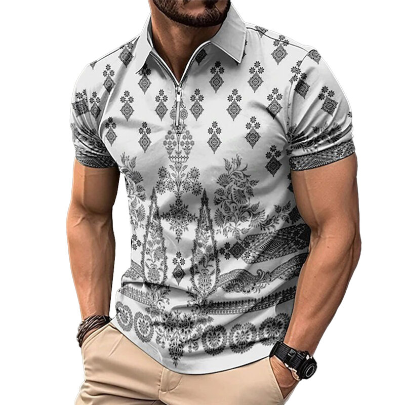 Рубашка мужская с принтом, Повседневная Деловая блузка, с коротким рукавом, из полиэстера, с воротником, деловой стиль, для офиса