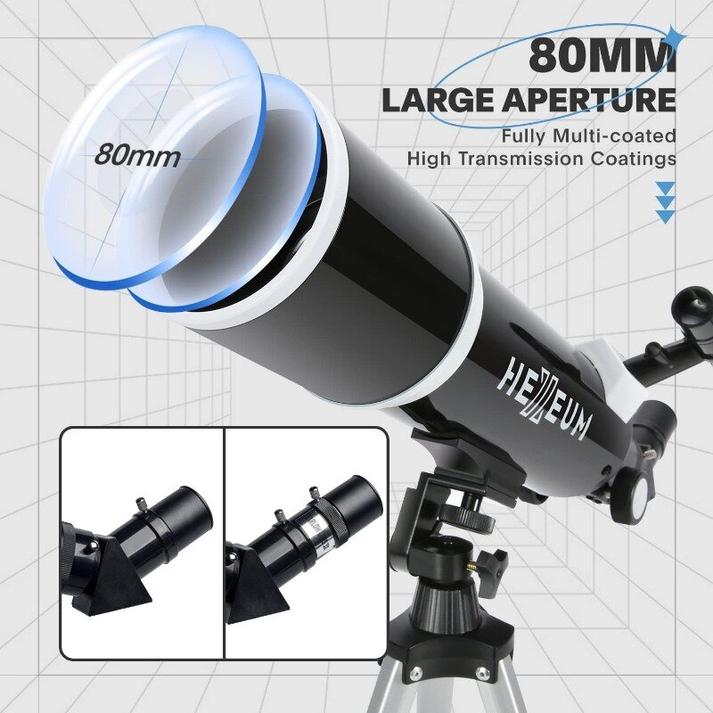 성인 및 초보자용 망원경, 완전 다중 코팅 변속기 코팅, 80mm 조리개, 600mm
