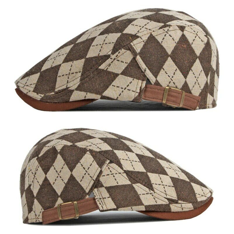 قبعة رجالي لربيع وخريف 2022 قبعة متعرجة منقوشة بشكل عتيق قبعة مسطحة عند الأمام للسيدات ملابس يومية طاقية للقيادة