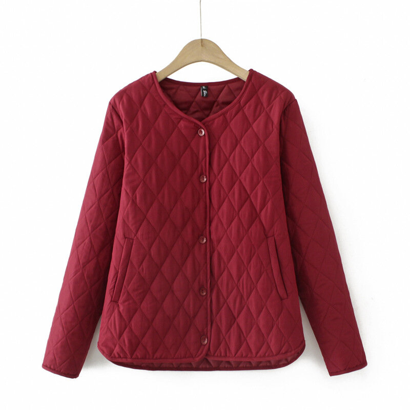 여성용 플러스 사이즈 겨울 파카 캐주얼 의류, 긴 소매 경량 패딩 코트, 커브 O-넥, 심플한 아가일 퀼트 재킷