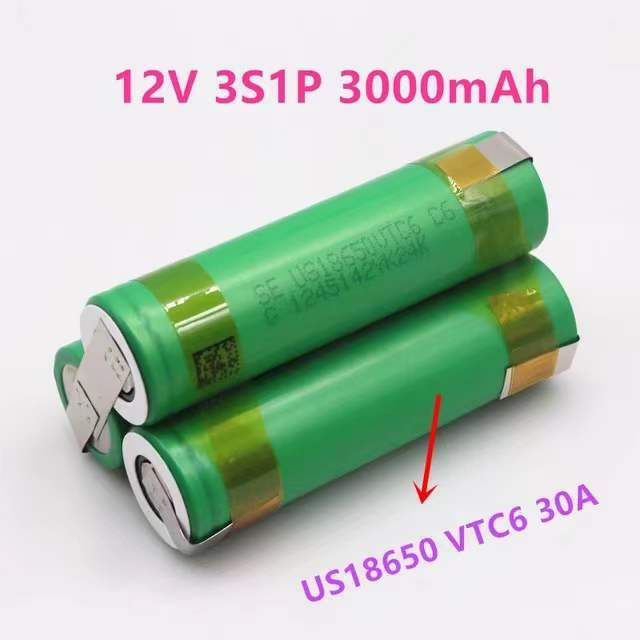 Batería vtc6 18650 para destornillador, pila de electrodo de 3000mAh, 30 amperios, 3s1p, 4s1p, 5s1p, 4s2p, 5s2p, personalizada