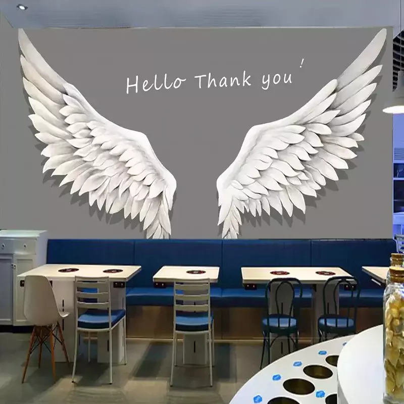 Custom 3D Photo Wallpaper Murais, asas de penas brancas, sala de estar, café, restaurante, fotografia fundo, decoração de parede