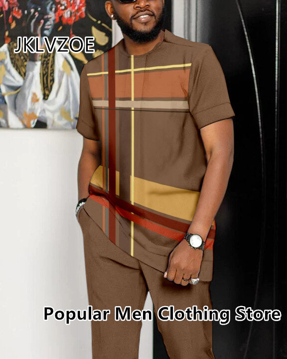 Summer Tracksuit for Men Short Sleeve T Shirt+Long Pants 2 Piece Set Man Oversized Clothes Joogers Outfit 3D Print Trousers Suit