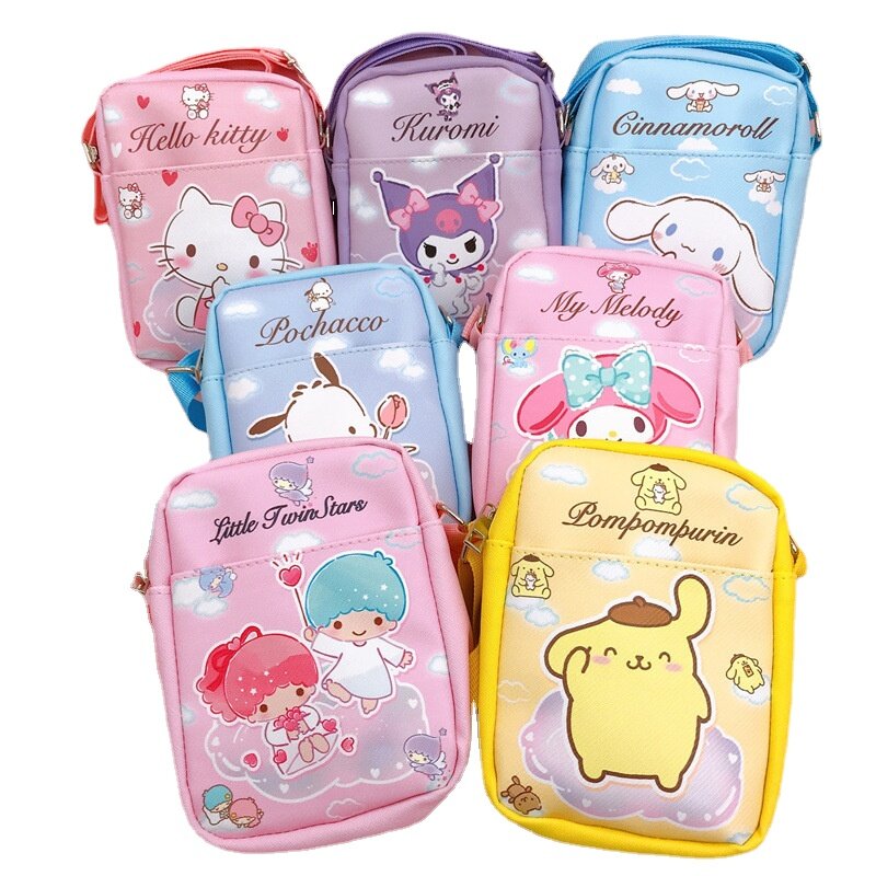 Sanrio-mochila de Hello Kitty para chica, bolsa de mensajero Kawaii Rectangular, de almacenamiento, Kurumi