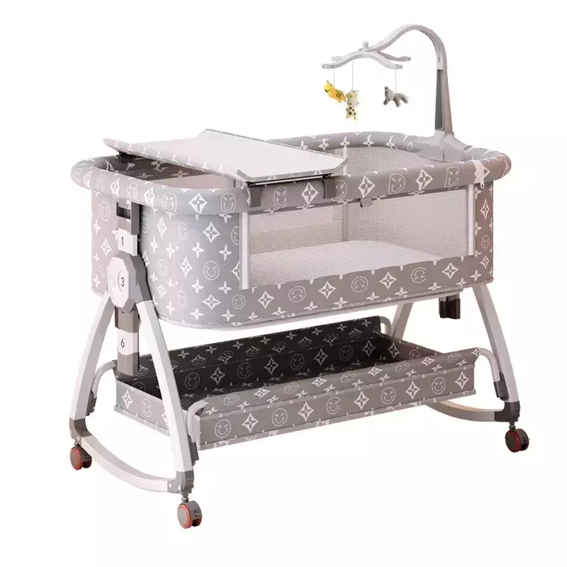 Cuna portátil y movible para bebé, Cama grande de empalme ajustable de altura plegable, cama de cuna para bebé, cama Bb, leche antidesbordamiento