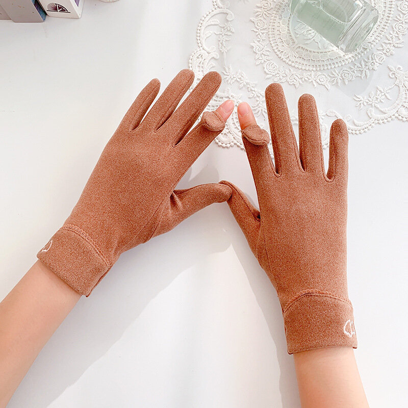 Herbst Winter Frauen halten warme Fingers pitzen Clam shell Touchscreen dünne Handschuhe niedlich schöne Herz Stickerei wind dichtes Radfahren