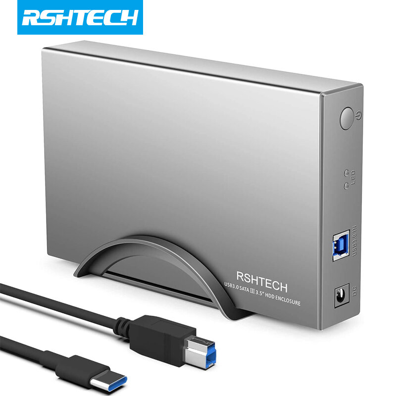 RSHTECH-Gabinete de Disco Rígido Externo, HDD Case, USB C para SATA, UASP, Suspensão Automática para 3.5 ", SATA I, II, III, HDD, SSD, 5Gbps