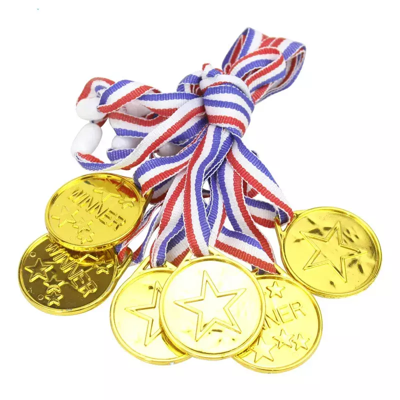 60pcs/set Children Gold Plastic Winners Medals Sports Day Party Bag Prize Awards Toys For Kids Party Fun Supplies High Quality