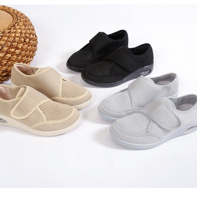 new design hook and loop and  more wide  very soft comfortable health shoes for walking and diabetics for  lady