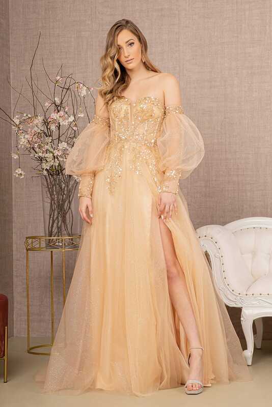 Light Blue Evening Dresses Sweetheart Puffy Sleeve Prom Gown 2024 Tulle Glitter A-line Party Dress Sequins robes de soirée