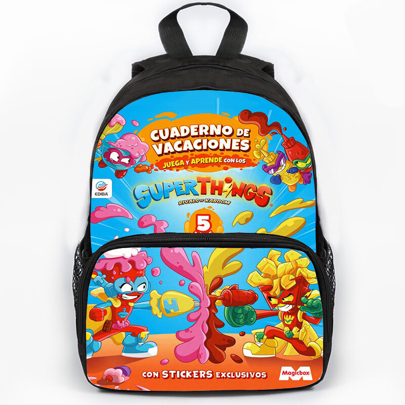 Superthings Print Backpack for Kids, Mochilas escolares para meninas e meninos, Mochila dos desenhos animados para estudantes, Bolsa para laptop