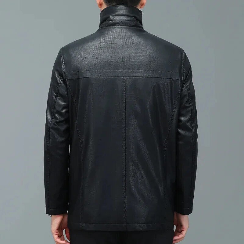 ZDT-8035 jaket kulit asli untuk pria, mantel bisnis kasual kulit domba dengan kerah Lapel panjang setengah musim dingin