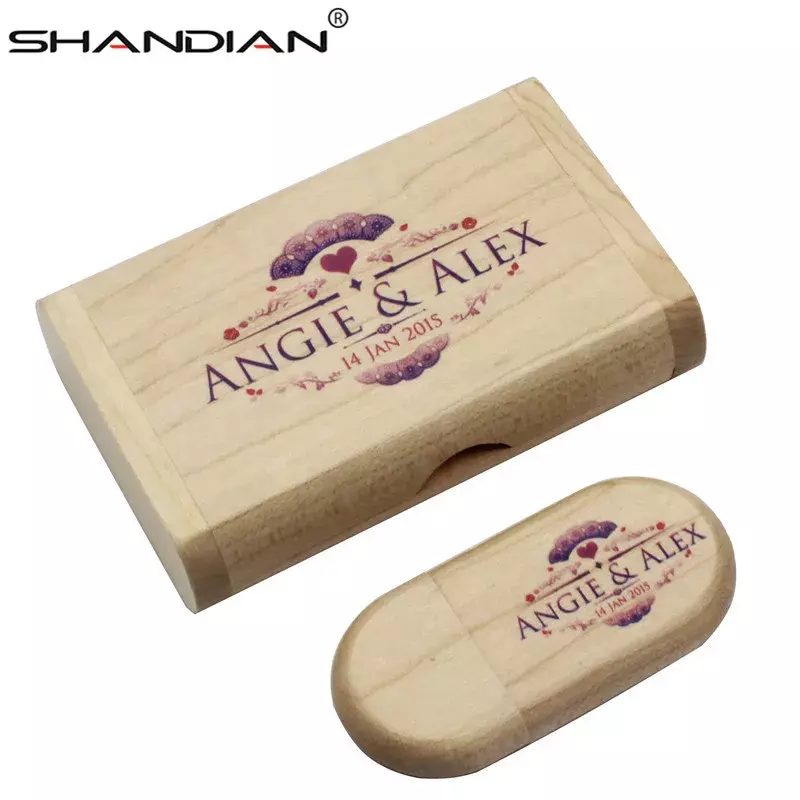 SHANDIAN 1 pz Logo personalizzato gratuito colore serigrafia acero legno USB 16G 32GB 64GB Memory Stick Flash Drive Pen Drive regalo di nozze