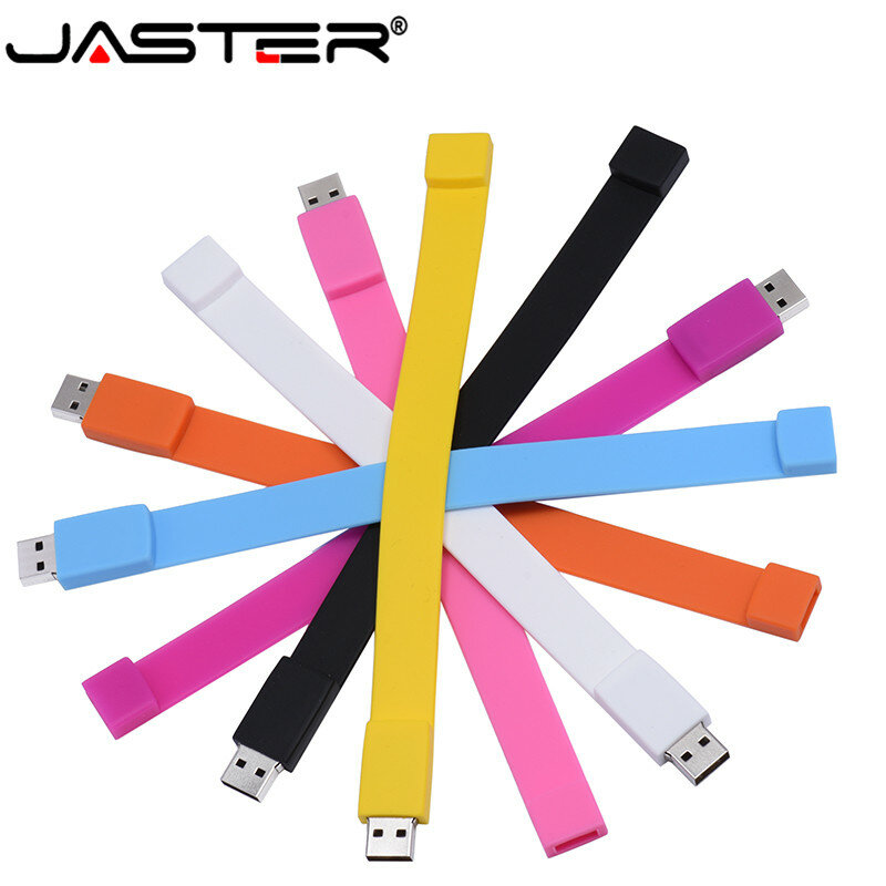 JASTER USB Flash Drive 64GB silikon anak-anak, gelang kapasitas nyata gelang flashdisk 32GB 16GB 8GB stik memori U Disk hadiah untuk anak-anak