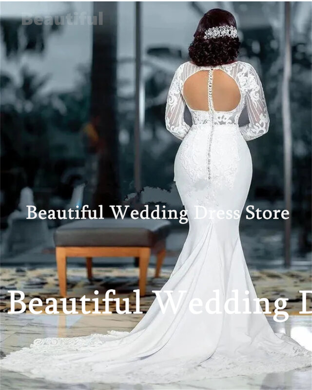 Nowa luksusowa suknia ślubna dla kobiet z okrągłym dekoltem z długim rękawem koronkowa aplikacja syrenka do podłogi Vestidos de novia 2024 szata de mariée