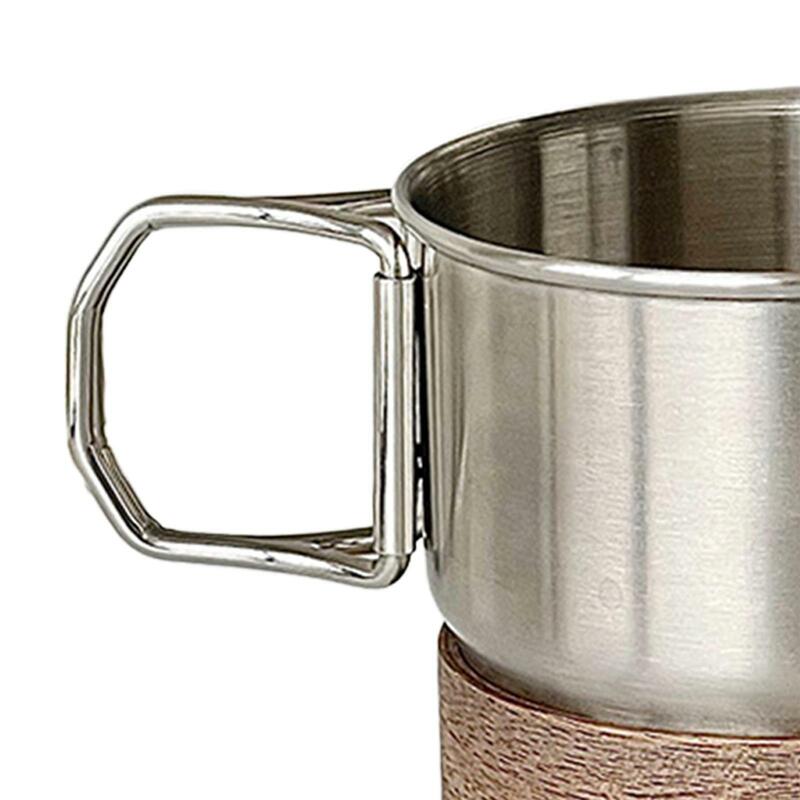 Стакан из нержавеющей стали, стакан для кемпинга со складной ручкой, металлическая чашка, чайная чашка, столовая посуда, предметы для пикника