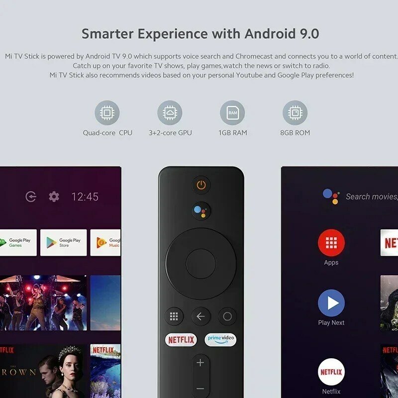 Xiaomi-mi tv stick versão global, android tv 9.0 hdr, 1080p, 1gb de ram, 8gb rom, portátil, dongle, wi-fi, assistente do Google