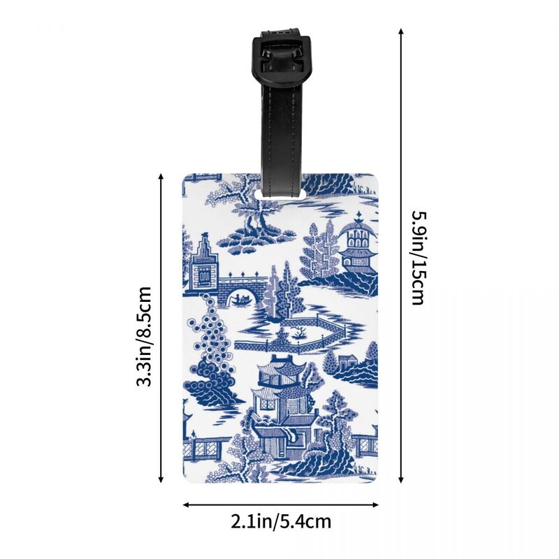 Etiqueta de equipaje de porcelana Ming antigua de sauce azul personalizada para maletas, patrón de Chinoiserie, etiquetas de equipaje, cubierta de privacidad, tarjeta de identificación de nombre