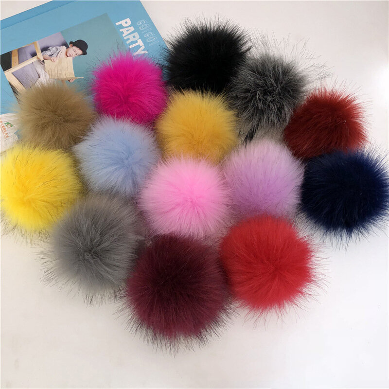 Imitação Fox Fur Pompom para mulheres, bola de cabelo falsa colorida, Pom Poms, acessórios feitos à mão, chapéu de malha DIY, 12cm