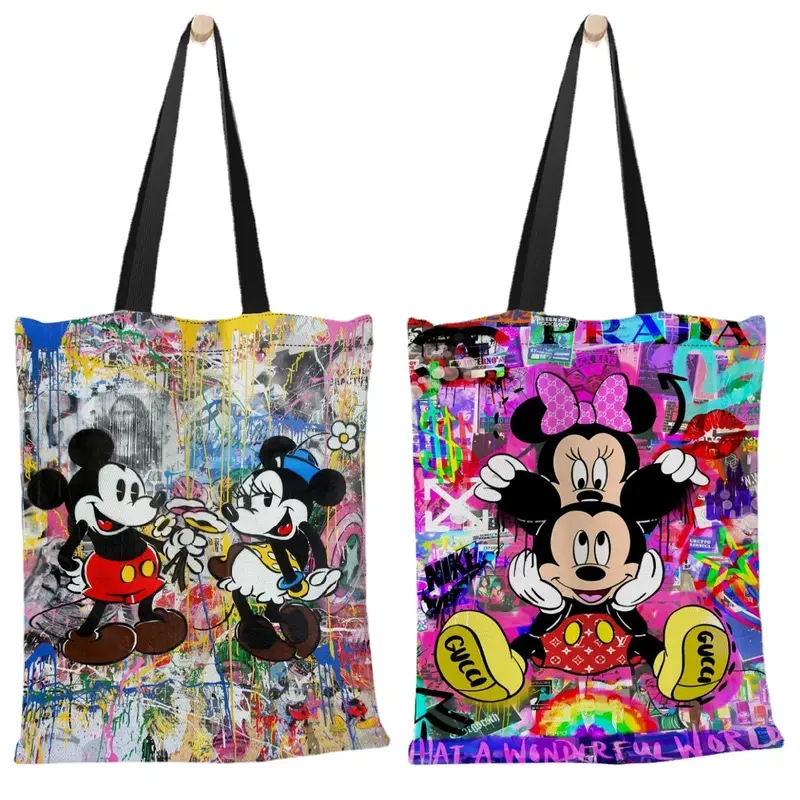 Bolsos de hombro con estampado de dibujos animados de Mickey Mouse para niños, bolso de lona de alta capacidad, Disney, Harajuku, Minnie, Daisy, Anime, regalos de cumpleaños