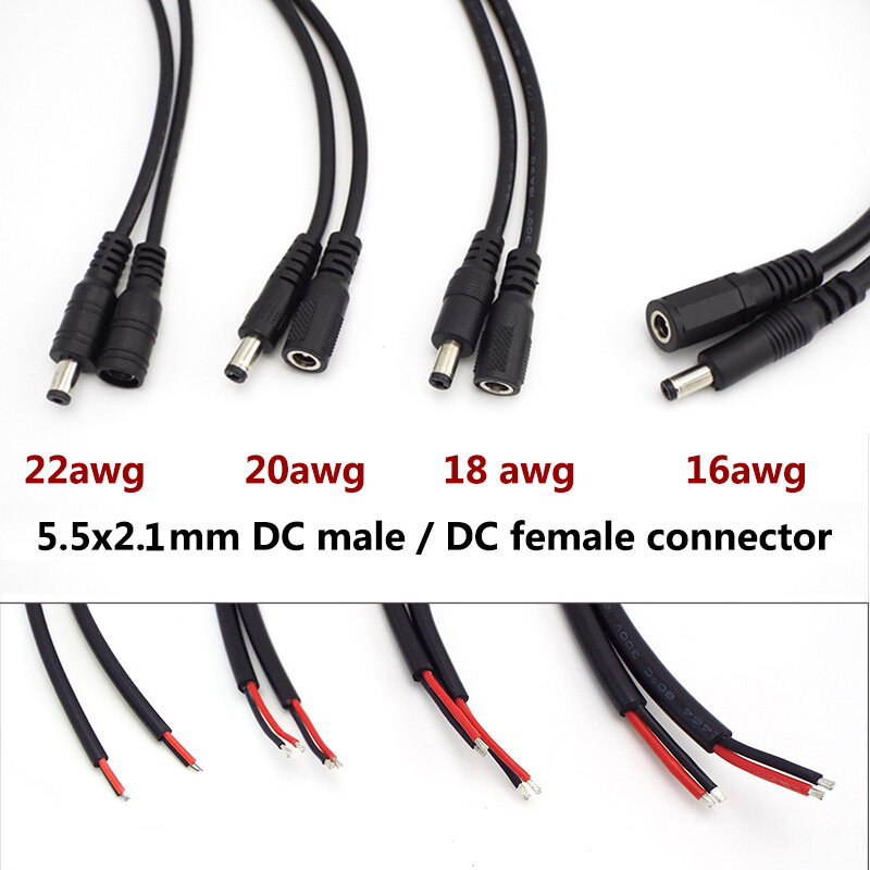 2A 5A 7A 10A DC Male Female Power Supply Connector extend Cable 5.5X2.1MM Copper Wire for led strip CCTV Camera Q1
