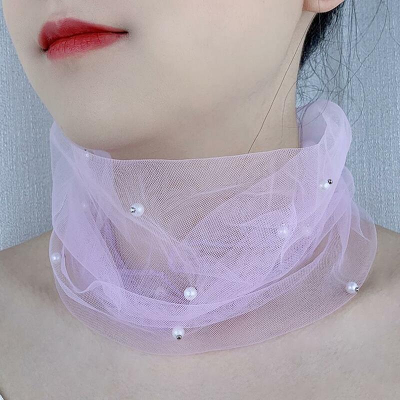 Nuovo nel collo collo Faux Pearls Decor sciarpa di pizzo elastico IN Organza elegante fascia elastica multifunzionale per il collo