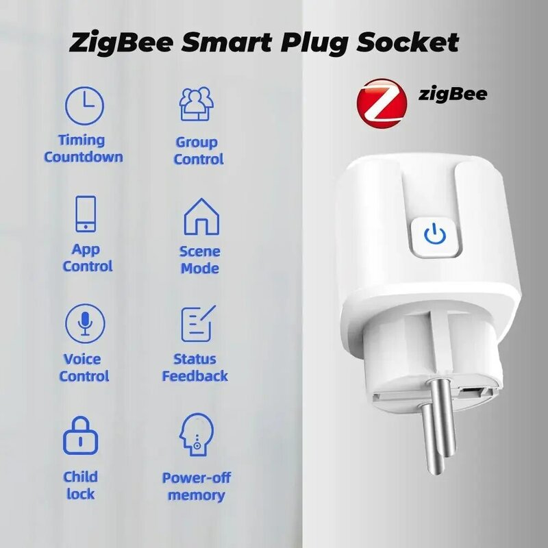 Tuya Zigbee-Plug UE com Monitoramento de Energia e Função Temporizador, Tomada Inteligente, Controle de Voz, Suporte Google Home, Alexa, 20A
