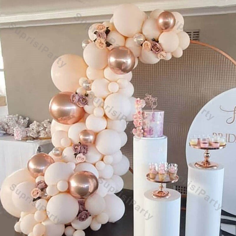 Guirnalda de globos de melocotón y crema doble, arco de decoración de boda, doble albaricoque, blanco, oro rosa, decoración de fiesta de cumpleaños, 115 piezas
