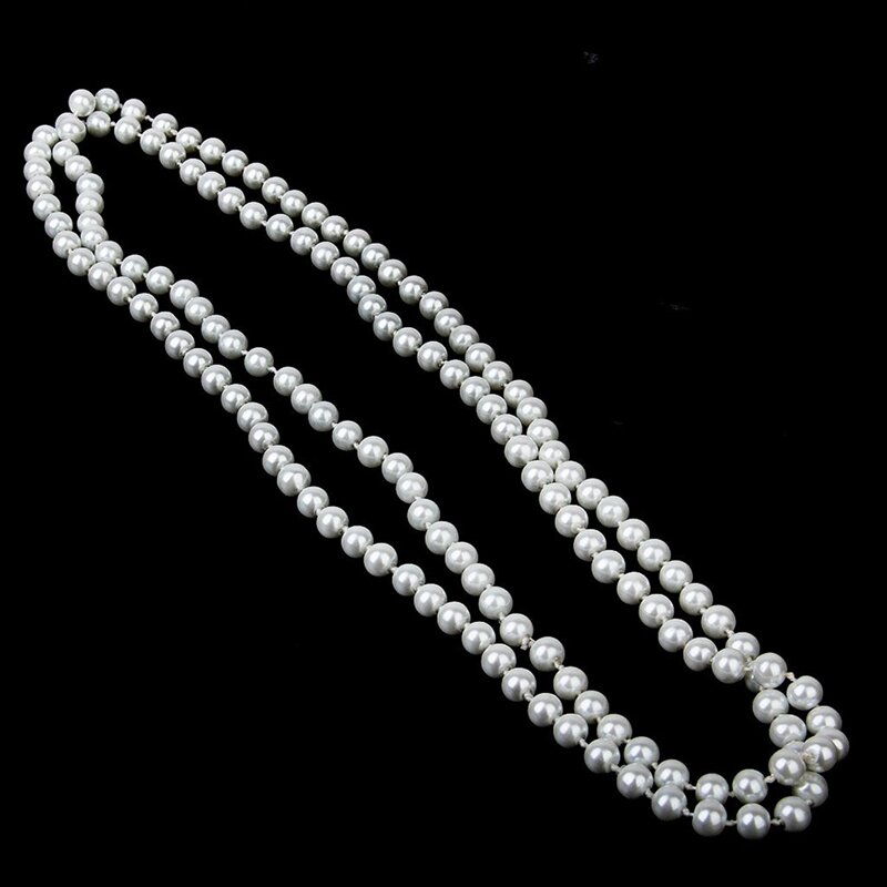 2X sztuczna perła długi sweter łańcuszek naszyjnik biały