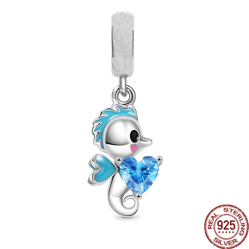 Blue Marine Organism Series Bracelet, tartaruga, golfinho, polvo, Clipe Bead, DIY Charm Jewelry, 925 Sterling Silver, Fits Pandora Original