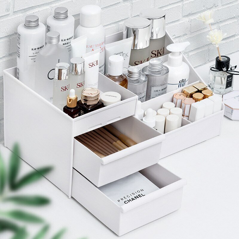 1pc White New Drawer Makeup Storage Box Dormitory Finishing Plastic Shelf Cosmetics Skin Care Dressing Table Desktop