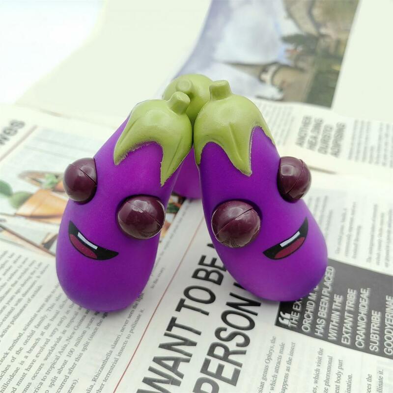 Cartoon Eggplant Stress Reliever Eye-popping Eggplant Squeeze Toy Funny Stress Relief Imitation Vegetable for Kids for Boredom