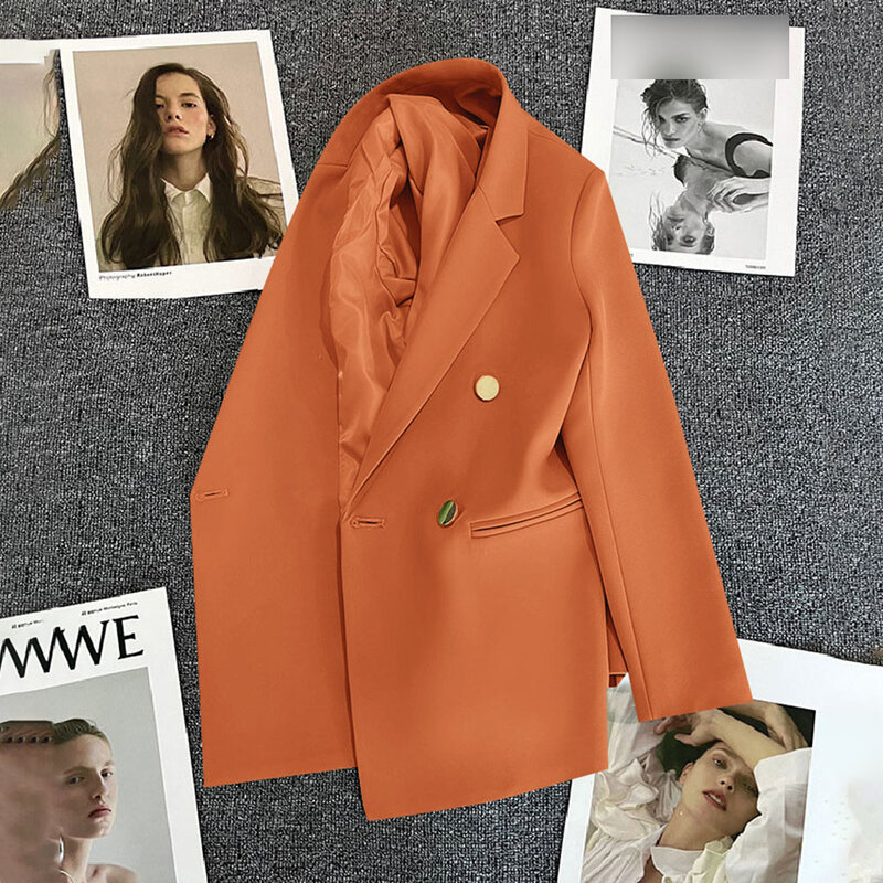Blazer Vintage wanita kancing tunggal, atasan mantel & jaket kasual lengan panjang baru di kantor 2023