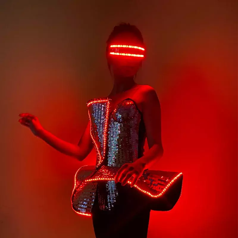 LED 원피스 여성 레이브 의상, 나이트 클럽 트론 댄스 웨어, 파티 라이트 업 무대 코스튬, 야광 고고 댄서 의류 공연, 신제품