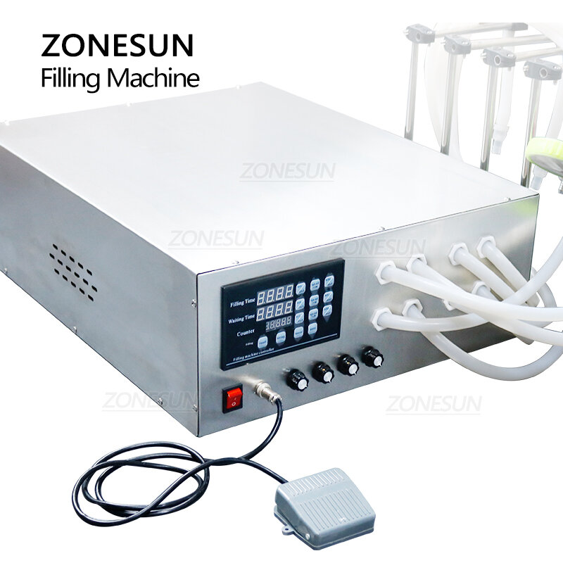 ZONESUN 17L/min Semi-Automatic 4 Nozzle Edible Palm Oil Lotion Shampoo Detergent Bottle Liquid Filling Machine