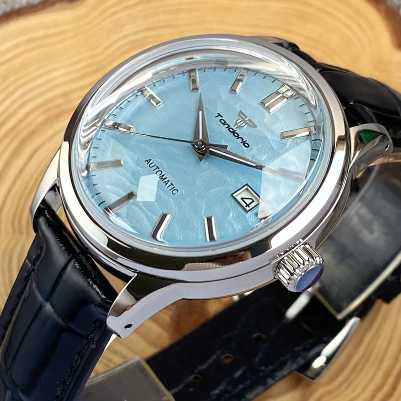 Nh35 gs automatische Uhr Männer 200m wasserdichte Armbanduhr doppelt gewölbte Saphirglas Tandorio Taucher uhr Datum Lederband