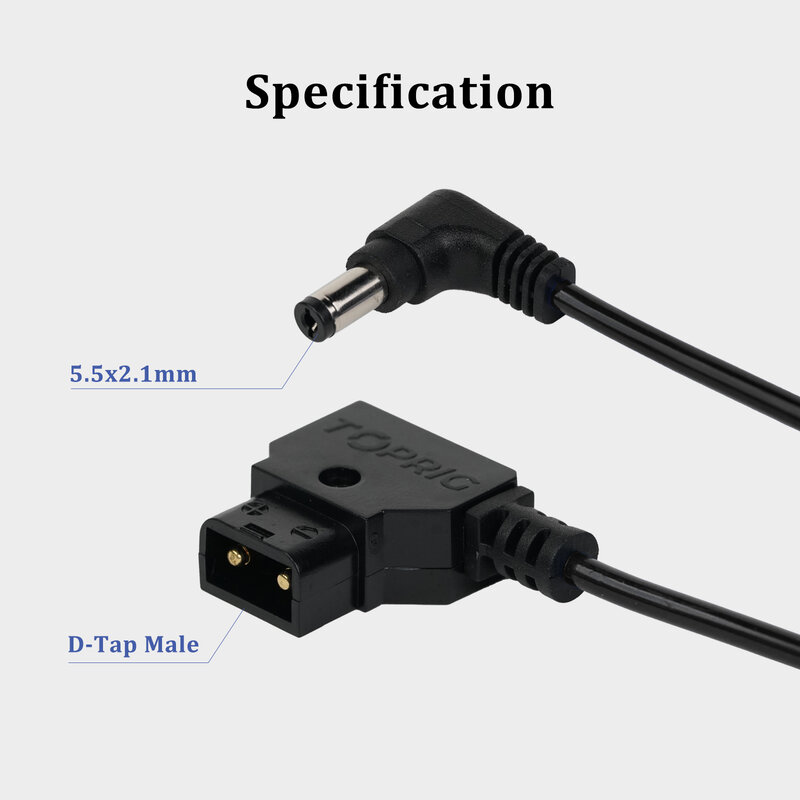 Tornillos de D-TAP a DC 5,5/2,1mm, Cable de alimentación de ángulo recto para CineView HE/SE/Quad, suministros de transmisión de vídeo