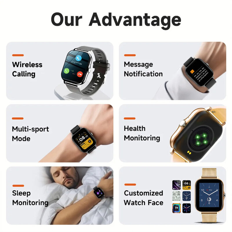สมาร์ทวอทช์สำหรับผู้ชายผู้หญิงของขวัญสำหรับ Xiaomi นาฬิกากีฬาหน้าจอสัมผัสเต็มรูปแบบนาฬิกาข้อมือออกกำลังกายระบบโทร BT นาฬิกาข้อมืออัจฉริยะดิจิตอล2024ใหม่