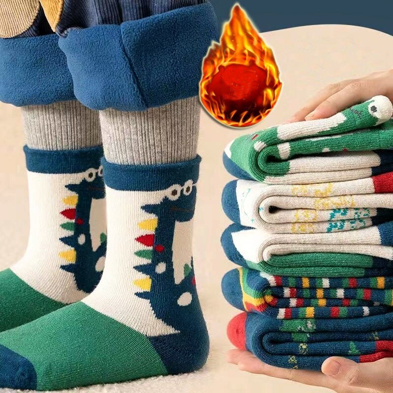 Calzini invernali calzini per bambini 5 calzini per cartoni animati in cotone caldo paia/borsa calzini per bambini e bambine