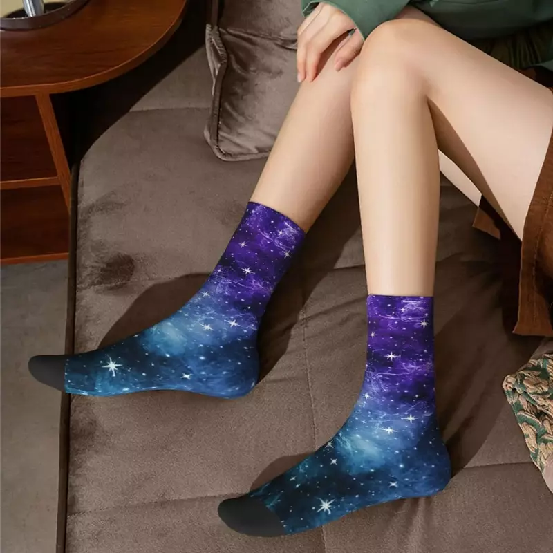 All Seasons Crew Stockings Purple Teal Galaxy Nebula Dream Socks  Fashion Hip Hop Long Socks Accessories for Men Women Gifts