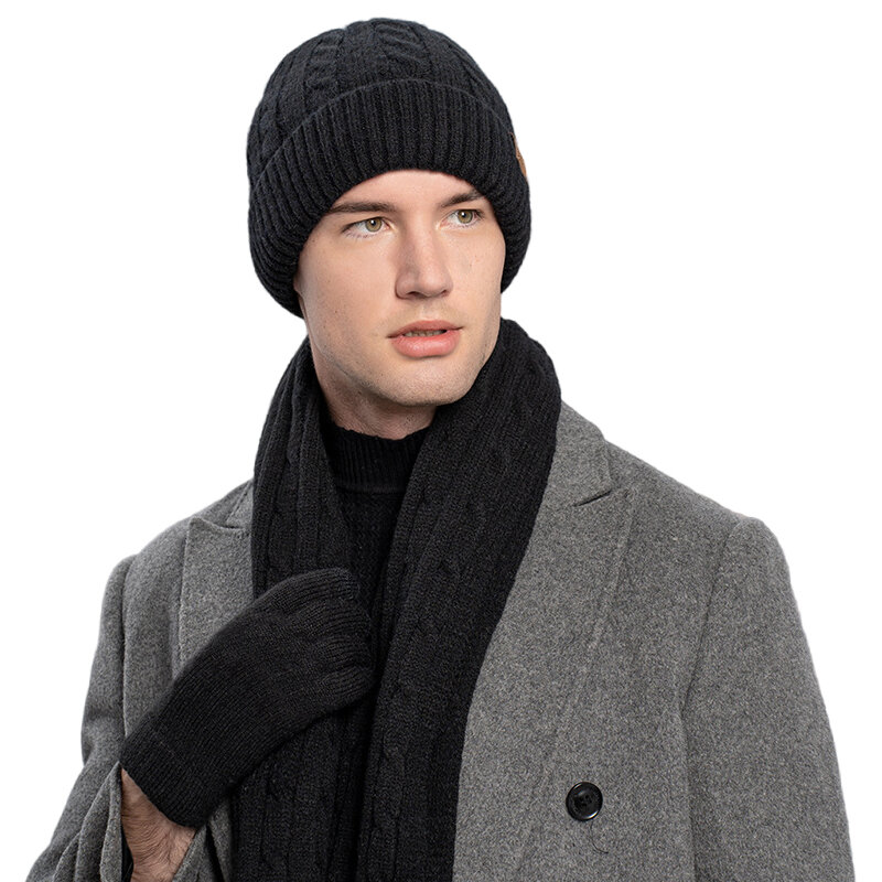 Winter Beanie Hat sciarpa guanti Set per donna uomo Warm Wool Beanie sciarpa lunga scaldacollo guanti Touchscreen 3 in 1 Set
