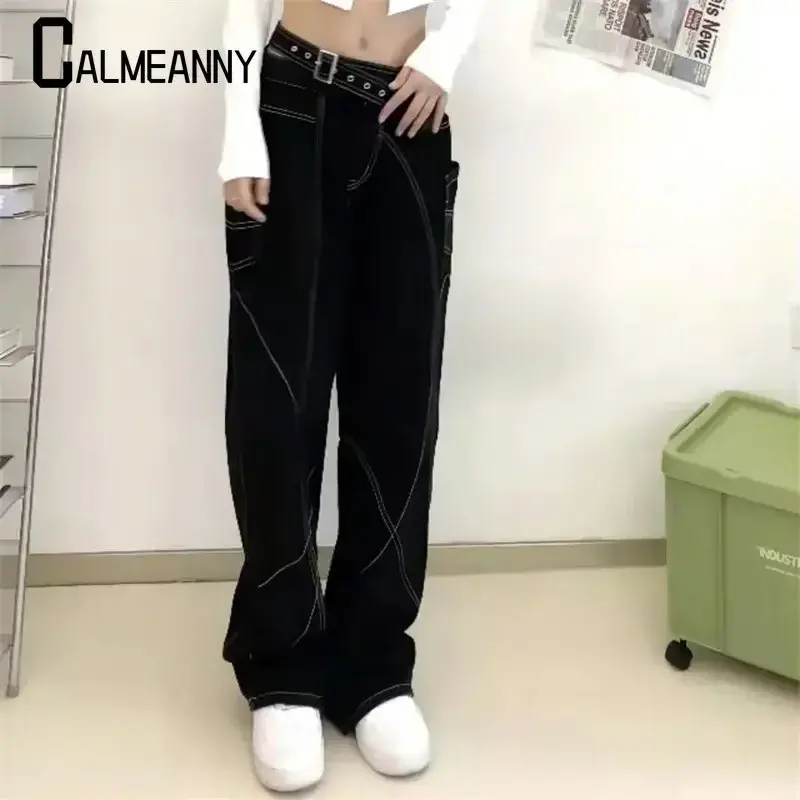 2023 primavera autunno moda Denim pantaloni donna Casual sciolto Harajuku vita alta femminile dritto gamba larga pantaloni Streetwear
