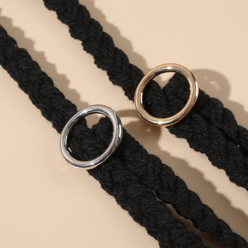 Cuerda de algodón tejida negra para teléfono móvil, cadena anticaída de estilo largo, cordón para colgar en el cuello, joyería para teléfono móvil para mujer