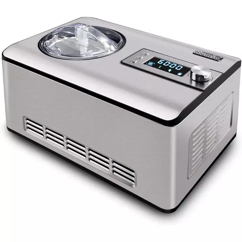 KUMIO-Machine à crème glacée en acier inoxydable avec compresseur, 2.2 pintes, pas de précongélation, écran LCD, minuterie, 180W
