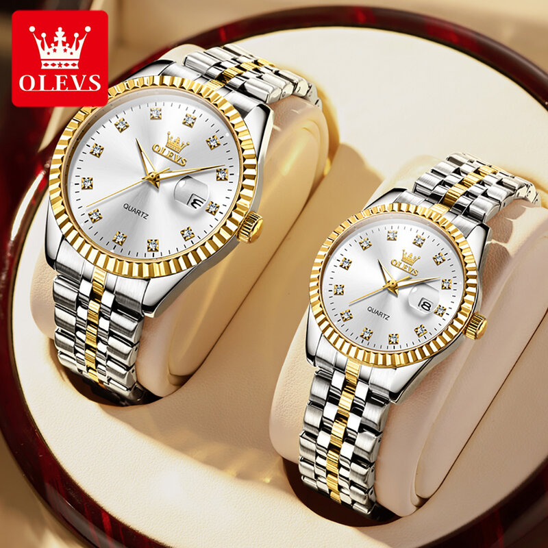 Olevs Luxusmarke Quarz Paar Uhr wasserdichte Uhr klassische Business-Dating-Woche Diamant uhr sein oder ihr Uhren set