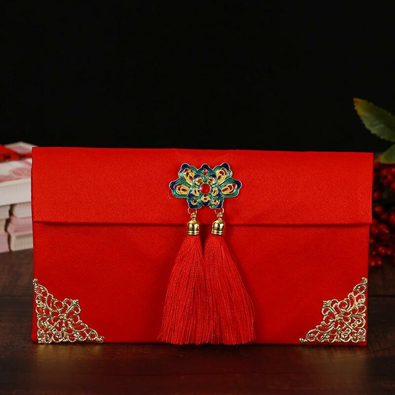 กระเป๋าใส่เงินนำโชคทำจากผ้าไหมเทียมทรงสี่เหลี่ยมผืนผ้าพกพาง่ายด้วยสีแดงของจีนกระเป๋าใส่เงินนำโชค