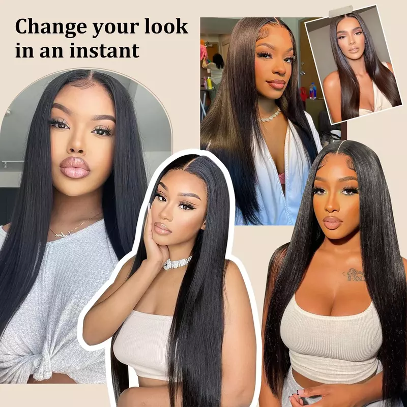 Synthetic Straight Lace Closure Wigs  Easy to Wear Glueless Pre Plucked Pre Cut Upgraded No Glue HD Lace Front Wig For Women